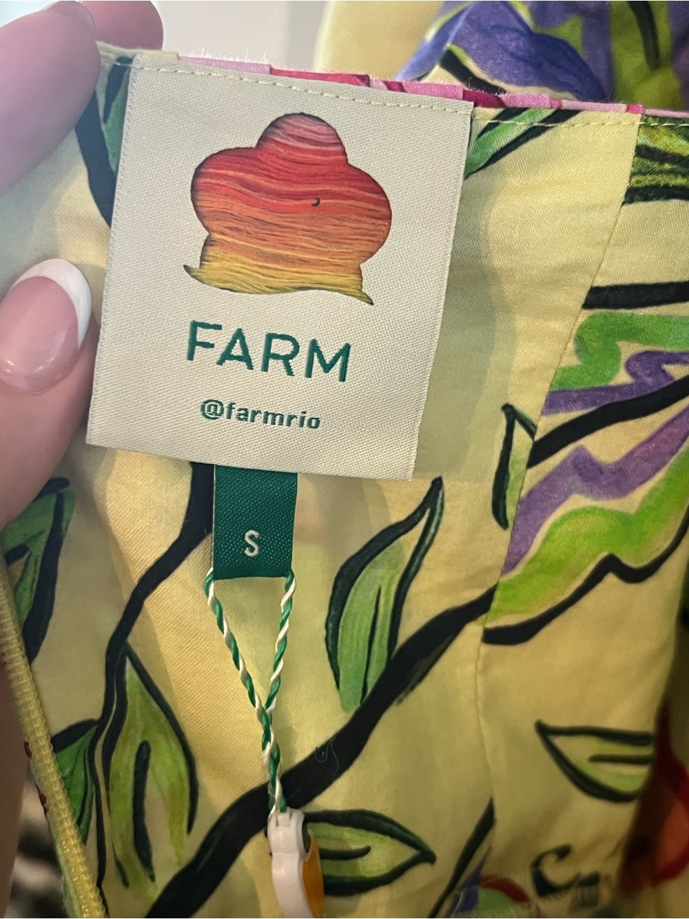 FARM Rio Yellow Floral Insects Puff Sleeve Belted Mini Dress Size S NWT - Picture 9 of 11